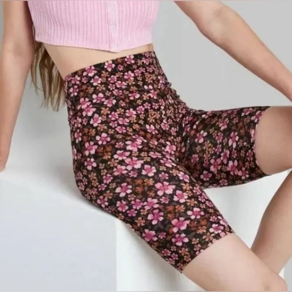 Wild Fable Floral Bike Shorts - Black and Pink